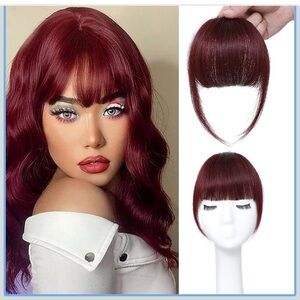 ELEFOCUS Clip in French Bangs Real 100% Human Hair Burgundy